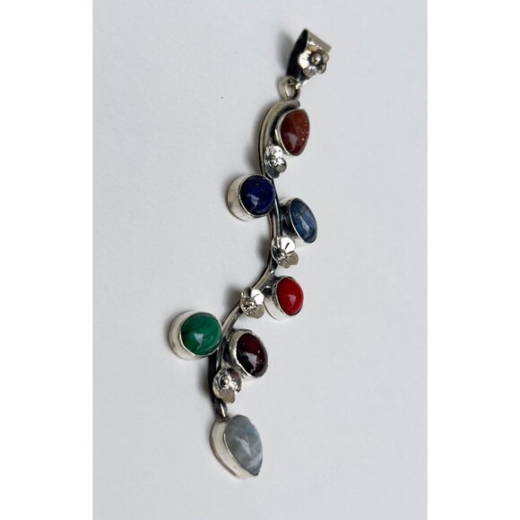 925 Sterling Silver multi stone pendant necklace - Picture 4 of 12